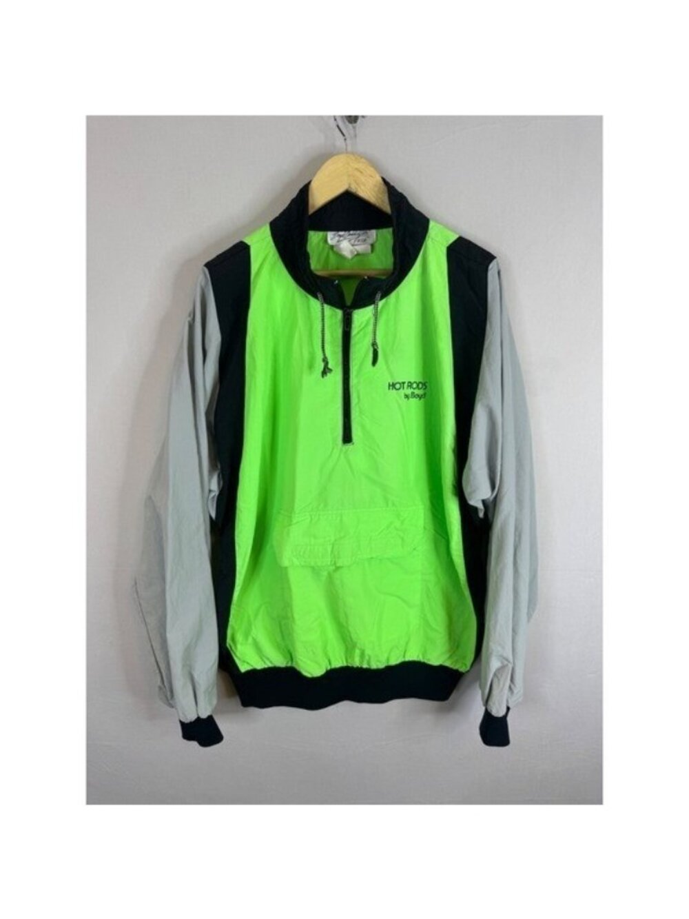 Vintage Boyd Coddington Hot Rods Neon Green Windbreaker 1/4 Zip Jacket Mens XXL